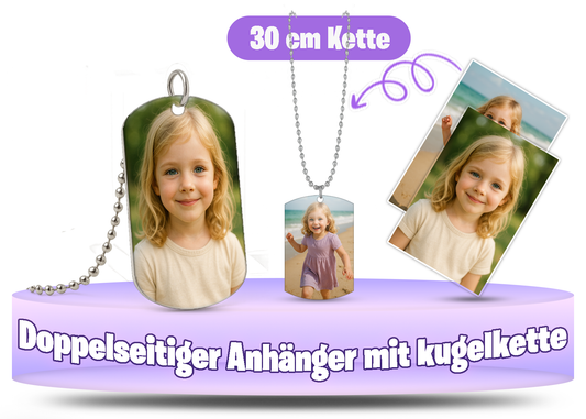 Doppelseitiger Foto-Anhänger mit Kugelkette – 30 cm