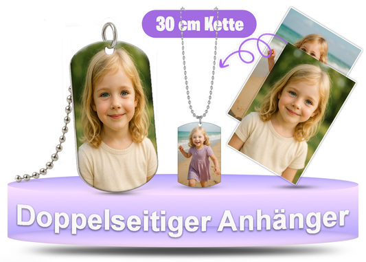 Doppelseitiger Foto-Anhänger mit Kugelkette – 30 cm